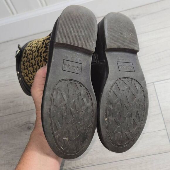 Michael Kors Brown Gold Accents MK Monogrammed Girls Size 4 Zip up Calf Boots - Picture 5 of 7